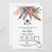 パーソナライズド看護学卒業ボホ フローラルパーティー 招待状 (正面/裏面)
