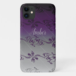 パーソナライズド紫灰色グラデーションリーフパターン iPhone 11 ケース