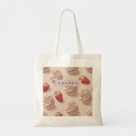 パーソナライズド かわいい いちご クリーム パステル トートバッグ
