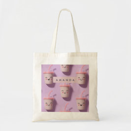 パーソナライズド かわいい カワイイ パステル スムージー カップ フェイス トートバッグ