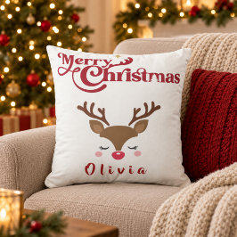パーソナライズド かわいい トナカイ メリークリスマス クッション