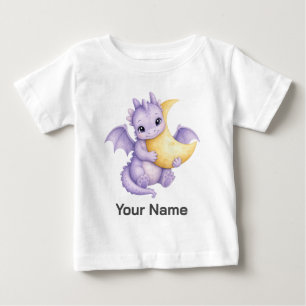 パーソナライズド かわいい 紫のドラゴン 月を抱く 赤ちゃん ベビーTシャツ