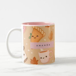 パーソナライズド もこもこ 秋 紅葉 かぼちゃパイ コーヒー ツートーンマグカップ