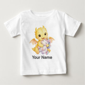 パーソナライズド イエロー 水彩 ドラゴン ユニコーン ベビーTシャツ