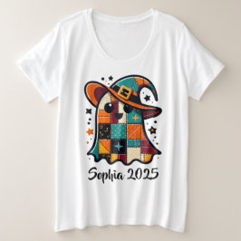 パーソナライズド キュート パッチワーク おばけ ハロウィン プラスサイズTシャツ