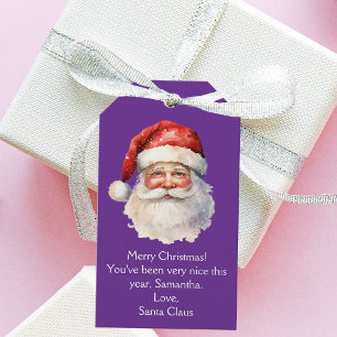 パーソナライズド・クリスマスの紫色のサンタクロース ギフトタグ