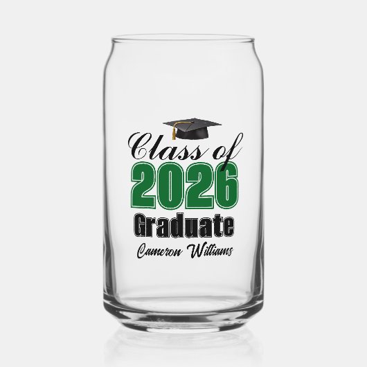 パーソナライズド グリーン 2026年卒業 ガラス缶 (正面)