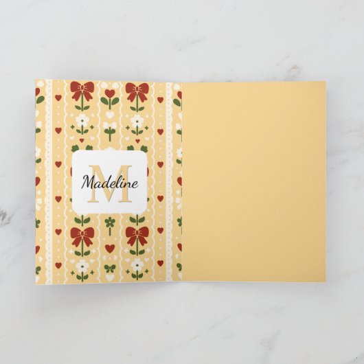 パーソナライズド コテージコア フラワーボウ ゴールド カード (内部)