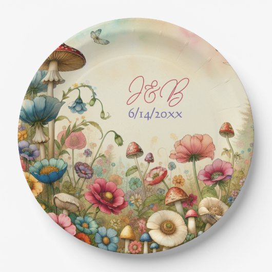 パーソナライズド コテージ コア ウェディング ペーパープレート (正面)