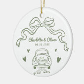 パーソナライズド サジ ハンドドロー ウィムジカル ボウ ウェディング セラミックオーナメント (左)