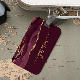 パーソナライズド シグネチャー バーガンディ レッド ゴールド アゲート ラゲッジタグ