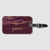 パーソナライズド シグネチャー バーガンディ レッド ゴールド アゲート ラゲッジタグ (正面横)