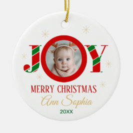 パーソナライズド ジョイ クリスマス フォト セラミックオーナメント