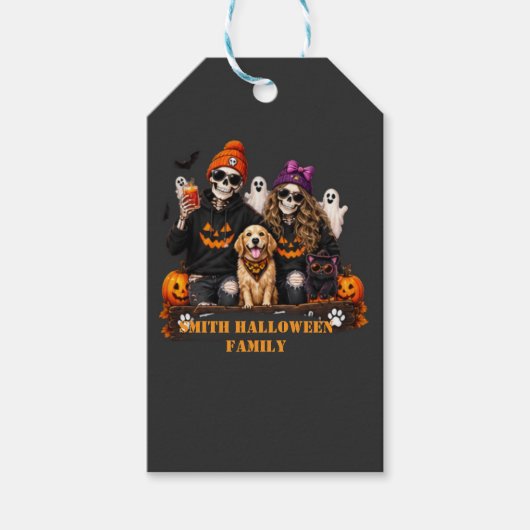 パーソナライズド スケルトン ハロウィン ステイスプーキー ギフトタグ (正面)