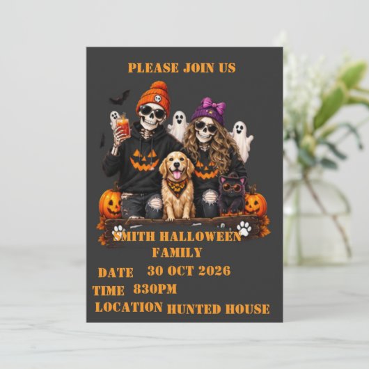 パーソナライズド スケルトン ハロウィン ステイスプーキー 招待状 (スタンド正面)