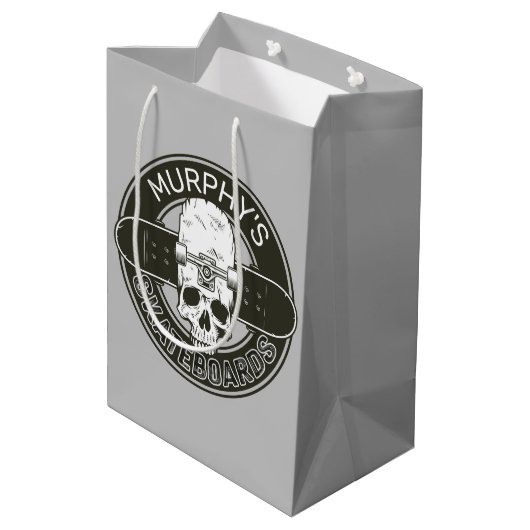 パーソナライズド スケーター NAME スカル スケートボード スケート ミディアムペーパーバッグ (裏面アングル)