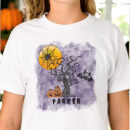 パーソナライズド スプーキー ハロウィンツリー パープル Tシャツ