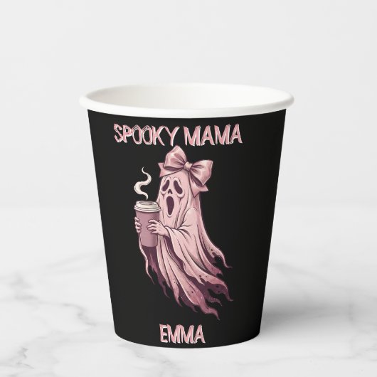 パーソナライズド スプーキー ママ コケット コーヒー ゴースト 紙コップ (正面)