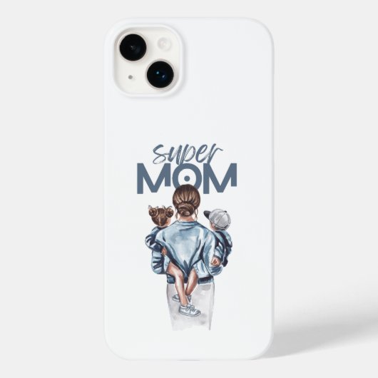 パーソナライズド スーパーママと息子と娘のギフト Case-Mate iPhoneケース (裏面)