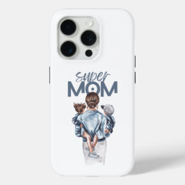 パーソナライズド スーパーママと息子と娘のギフト iPhone 15 PROケース