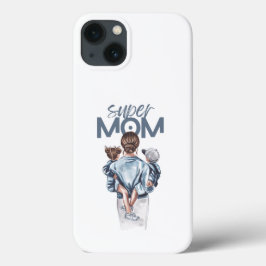 パーソナライズド スーパーママと息子と娘のギフト iPhone 13ケース