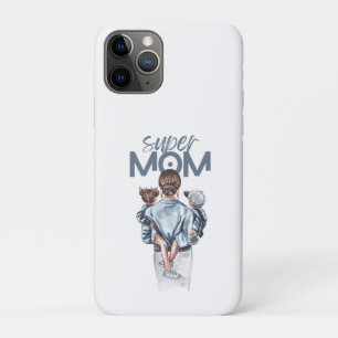 パーソナライズド スーパーママと息子と娘のギフト iPhone 11 PROケース