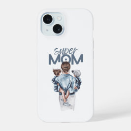 パーソナライズド スーパーママと息子と娘のギフト iPhone 15ケース