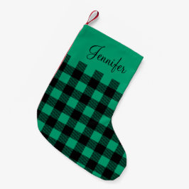 パーソナライズド セージグリーン チェック スモールクリスマスストッキング