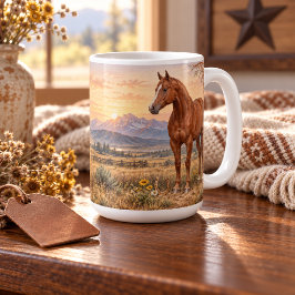 パーソナライズド ソレル クォーターホース ウエスタンサンライズ コーヒーマグカップ