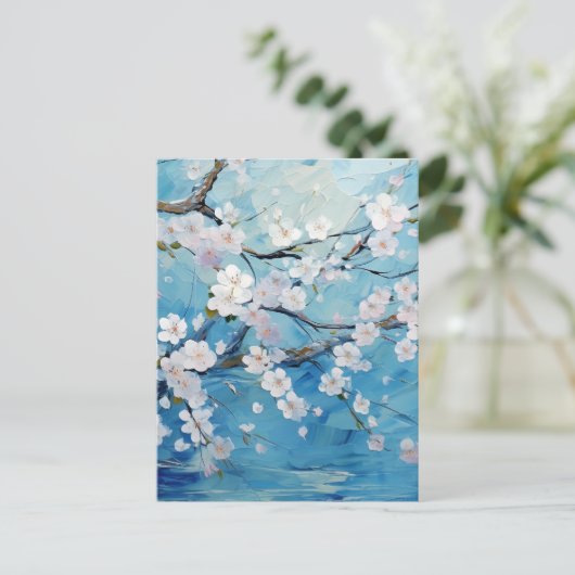 パーソナライズド・チェリー・ブロッサム・ブルー ポストカード (スタンド正面)