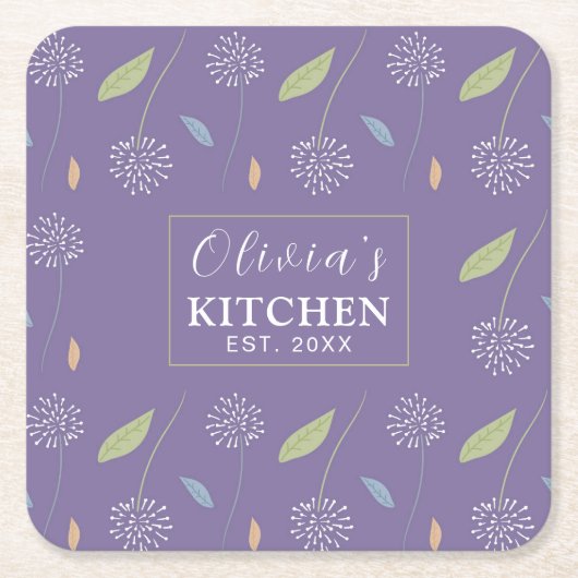 パーソナライズド チャーミング フラワー 壁紙 スクエアペーパーコースター (正面)