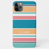 パーソナライズド ティールブルー サニーイエロー ピンク ストライプ Case-Mate iPhoneケース (裏面)