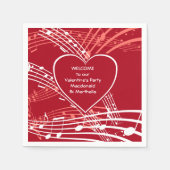 パーソナライズド ハーツ ミュージック バレンタインズ パーティー ペーパー スタンダードカクテルナプキン (正面)