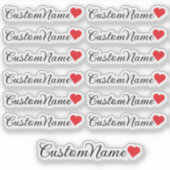パーソナライズド ハート ゲスト リスト - 12 個のカスタム ネーム シール (正面)