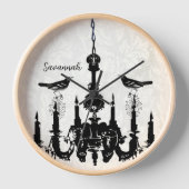 パーソナライズド バード マスタード イエロー シャンデリア クロック (正面)