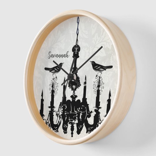 パーソナライズド バード マスタード イエロー シャンデリア クロック (傾斜)