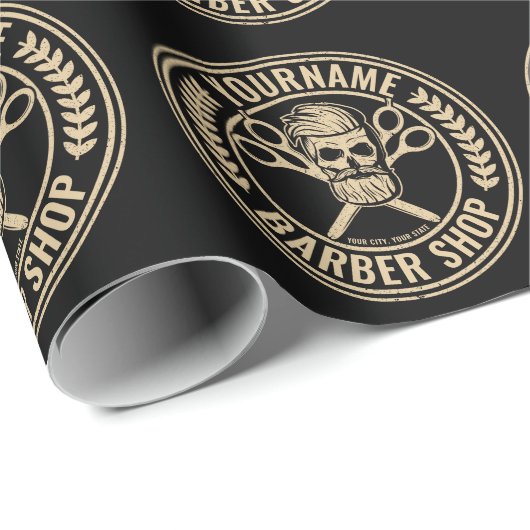 パーソナライズド バーバー ショップ スカル ロカビリー サロン ラッピングペーパー (ロールコーナー)