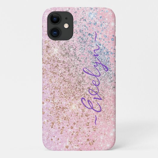 パーソナライズド パステルピンクブルーのラメ Case-Mate iPhoneケース (裏面)