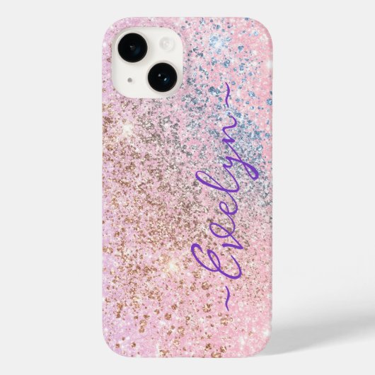 パーソナライズド パステルピンクブルーグリッター Case-Mate iPhoneケース (裏面)