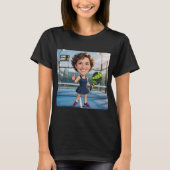 パーソナライズド パドル/ピックルボール カリカチュアデザイン Tシャツ (正面)