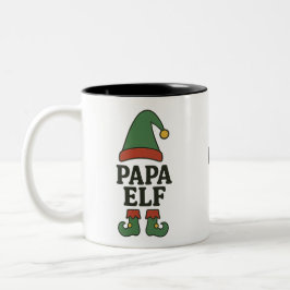 パーソナライズド パパエルフマグカップ - オーダーメイドのクリスマスギフト ツートーンマグカップ