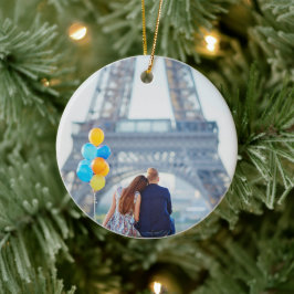 パーソナライズド パリ エッフェル塔 クリスマス ホリデー セラミックオーナメント