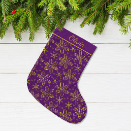 パーソナライズド パープル ゴールド ラージクリスマスストッキング