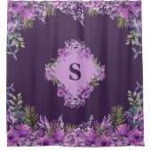 パーソナライズド パープル+ナスの花柄 シャワーカーテン (正面)