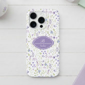 パーソナライズド パープル フラワー モノグラム iPhoneケース