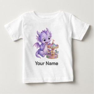 パーソナライズド パープル ベイビードラゴン マジカル カルーセル ベビーTシャツ