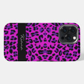 パーソナライズド ヒョウ柄 マゼンタ iPhoneケース (裏面横)