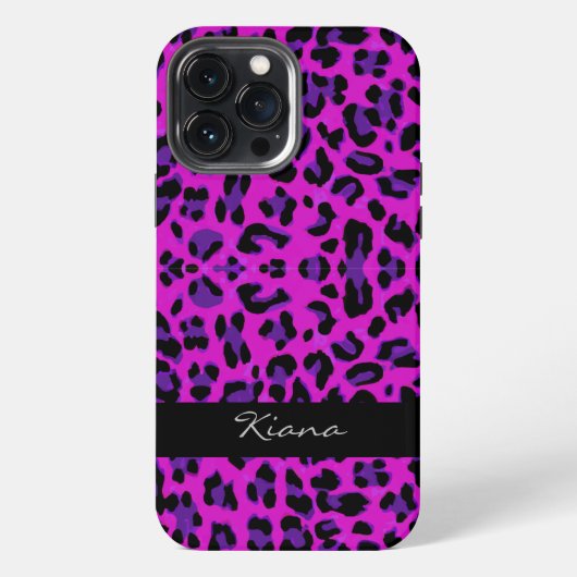 パーソナライズド ヒョウ柄 マゼンタ iPhoneケース (裏面)