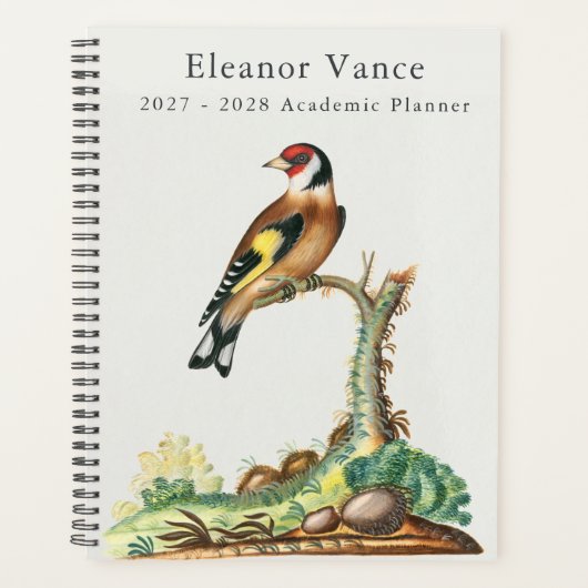 パーソナライズド ビンテージ植物画 鳥 アカデミック プランナー手帳 (正面)