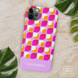 パーソナライズド ピンク オレンジ ミッドセンチュリー アート パターン iPhone 15 PRO MAXケース